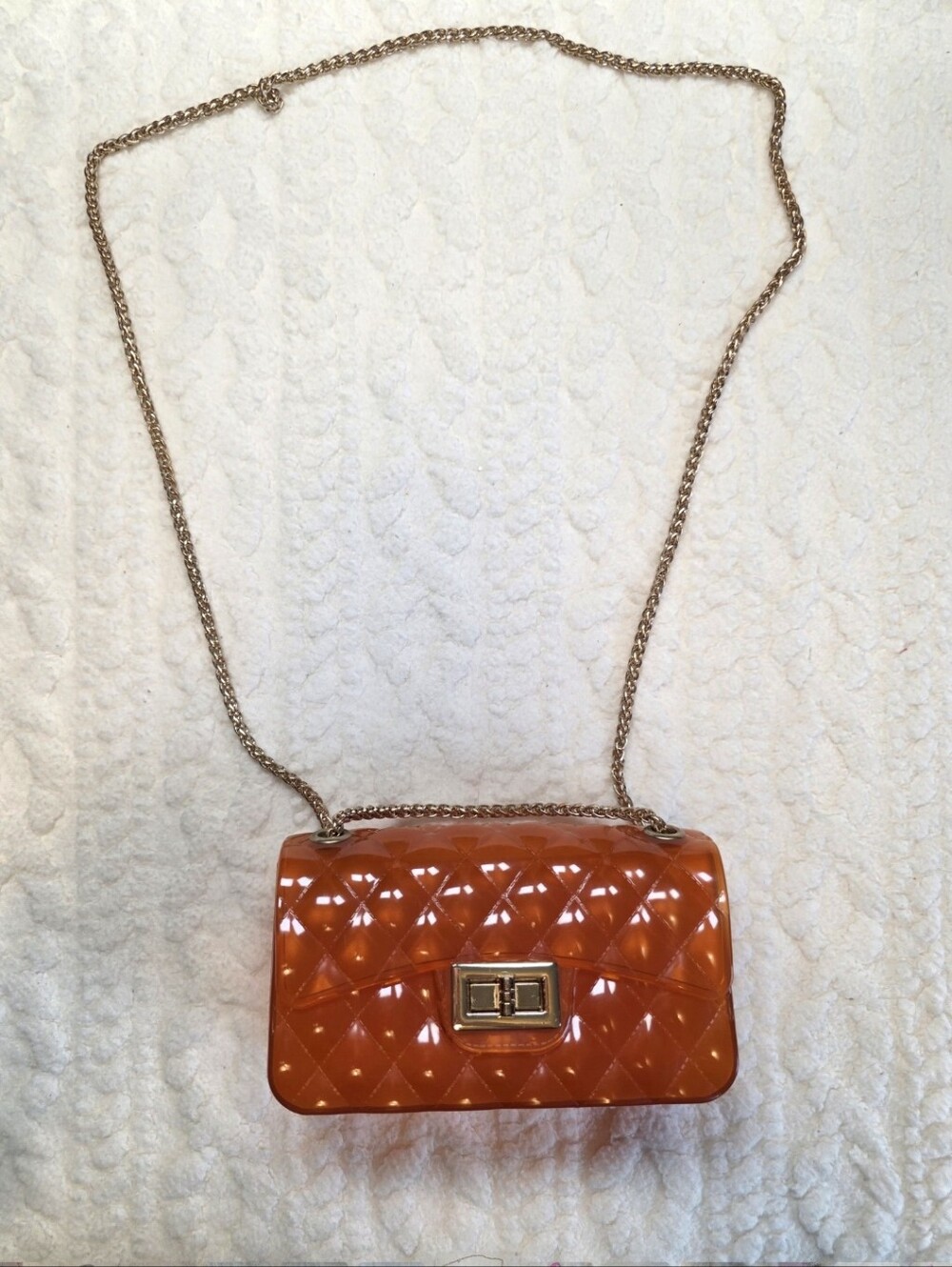 Orange Jelly Chain Strap Mini Crossbody Purse